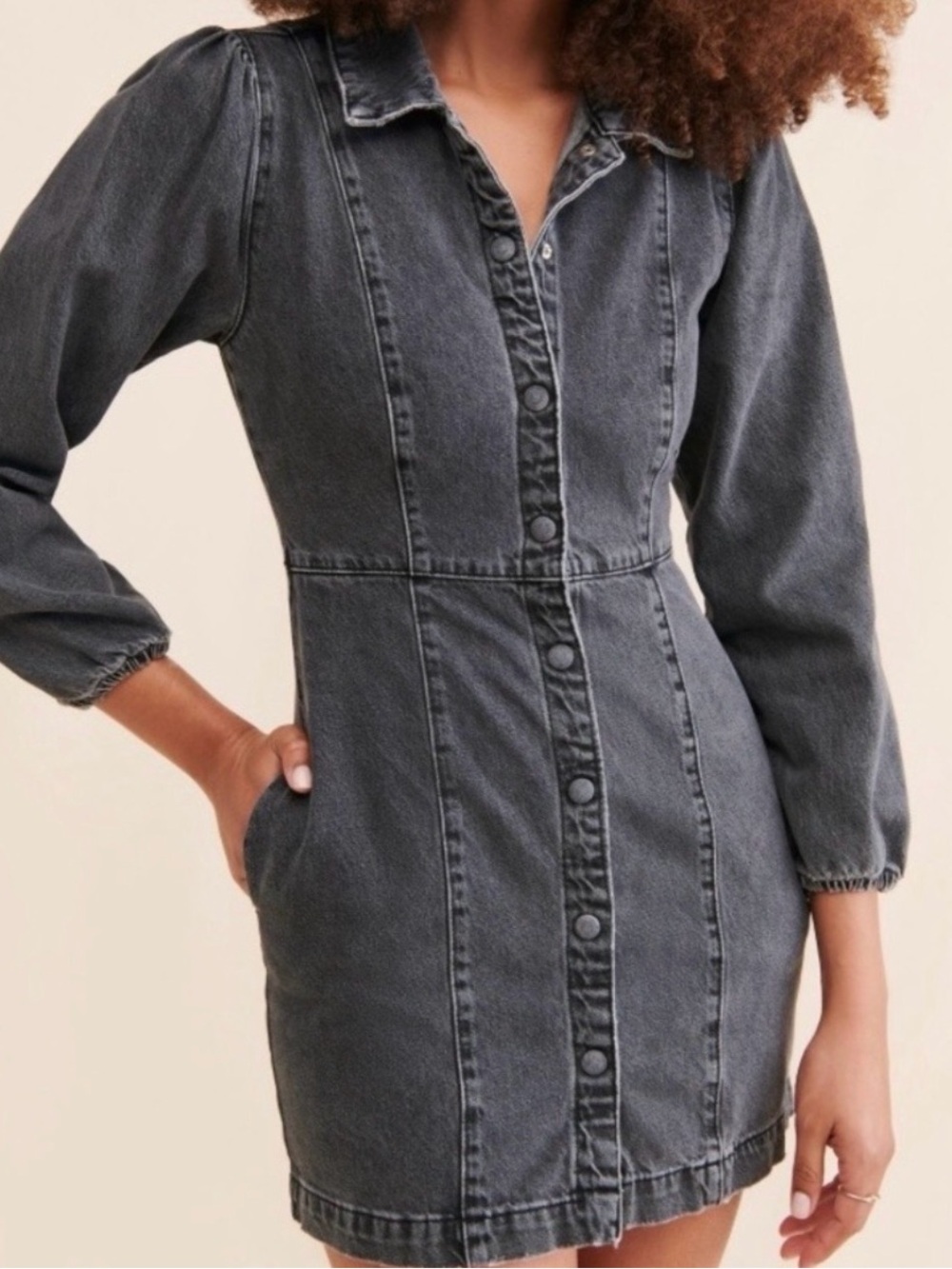 Free People Washed Black Denim Shirt Dress - Women's Dress